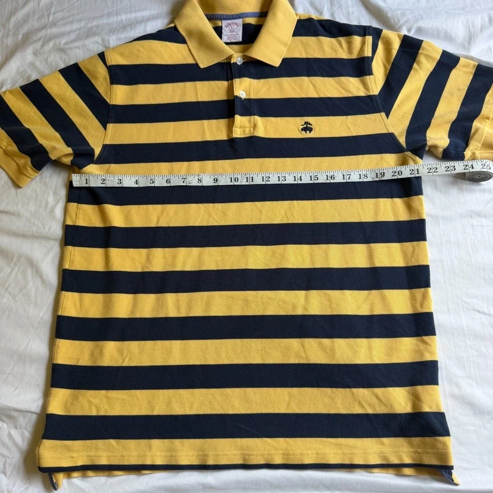 Brooks Brothers 346 performance polo yellow Mens Large Blue Striped Cotton - Picture 4 of 5